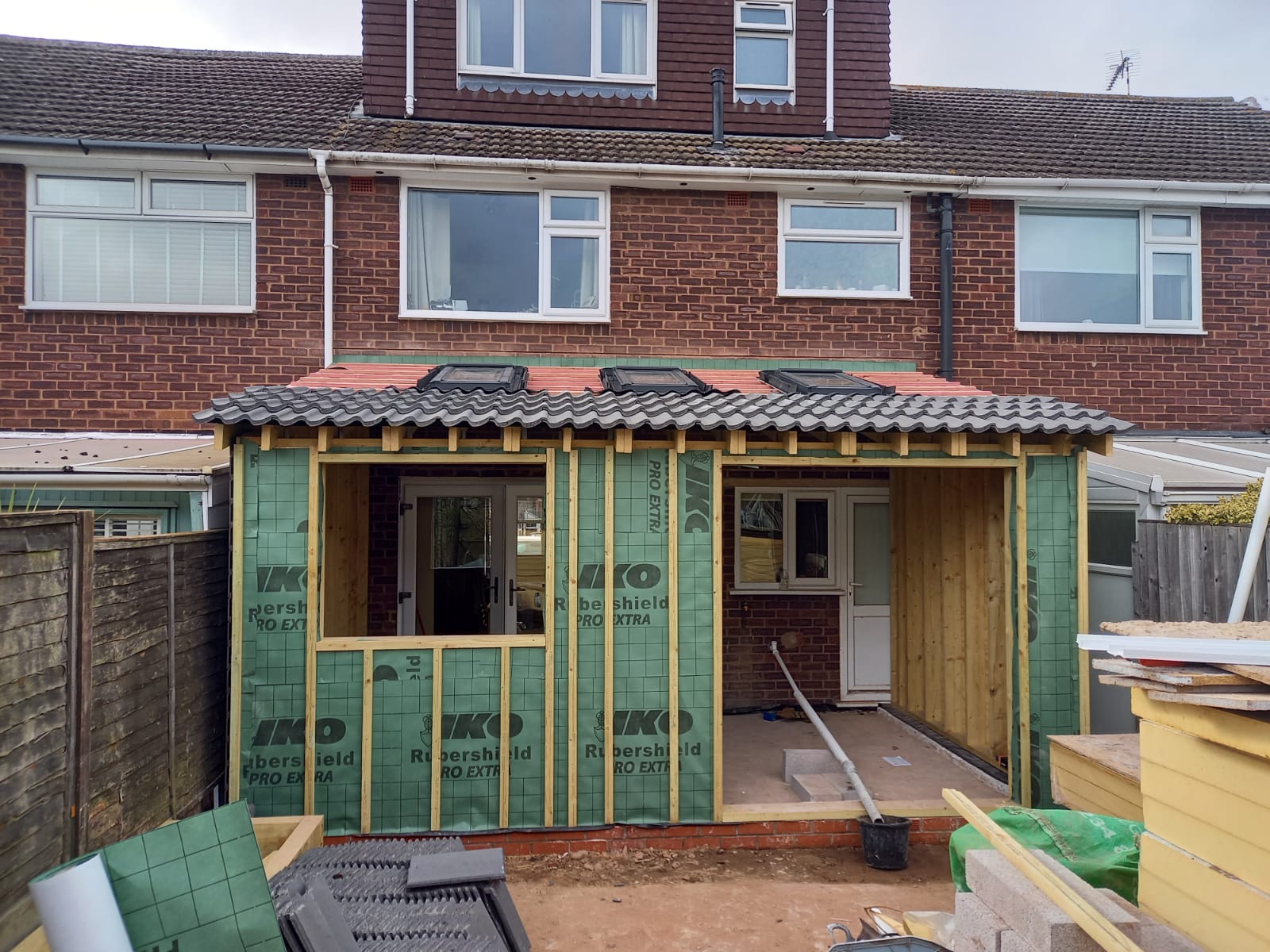 Extension roof with Velux windows during construction by WF Roofing in Cannock