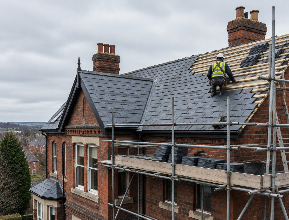 Natural slate re-roofing in Lichfield