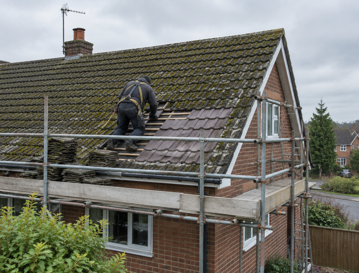 Moss-damaged tile repair in Penkridge