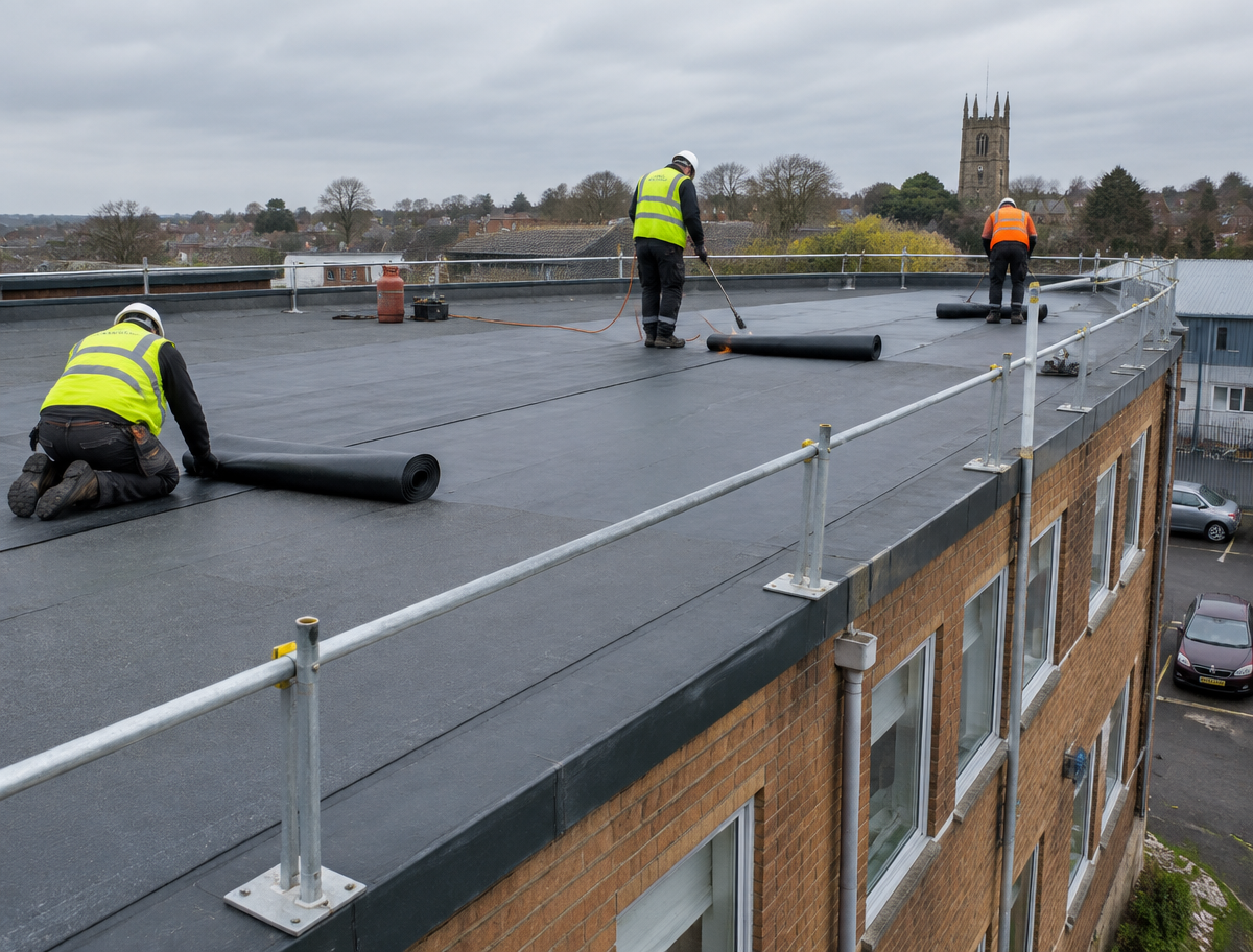 Commercial flat roofing in Stafford