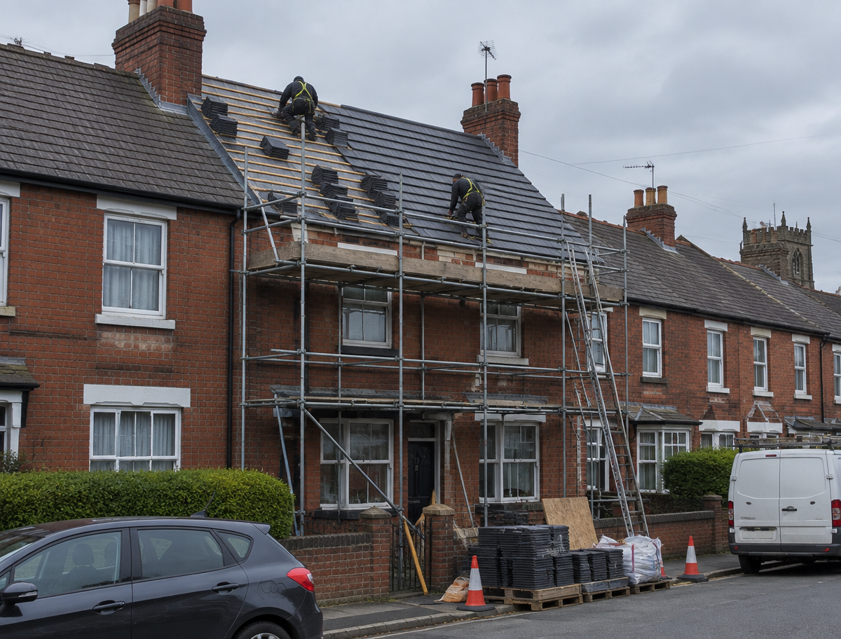 Terraced house re-roofing in Stafford