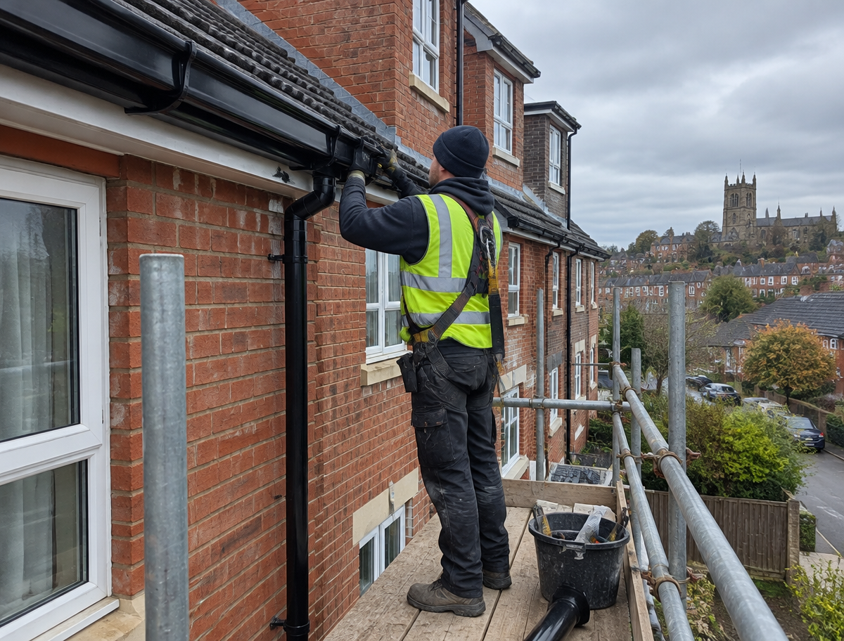 Guttering and downpipe installation in Stafford